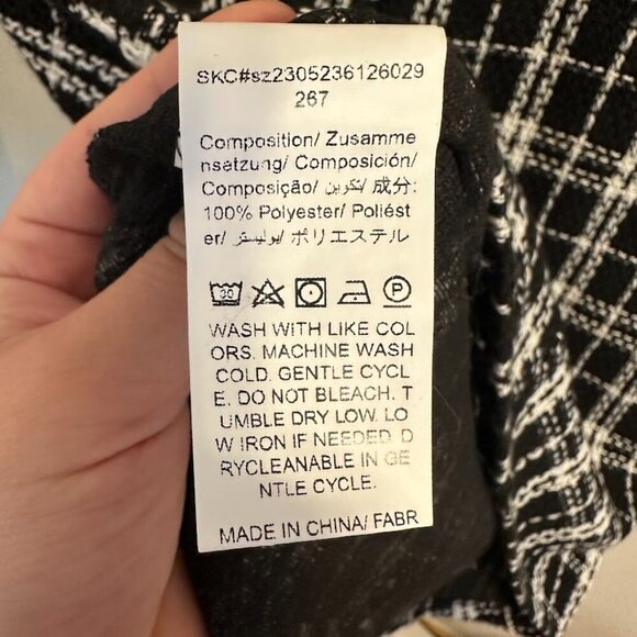 SHEIN Black & White Tweed Plaid Dress Knee Length with Silver Buttons - Size 6 - Picture 10 of 10